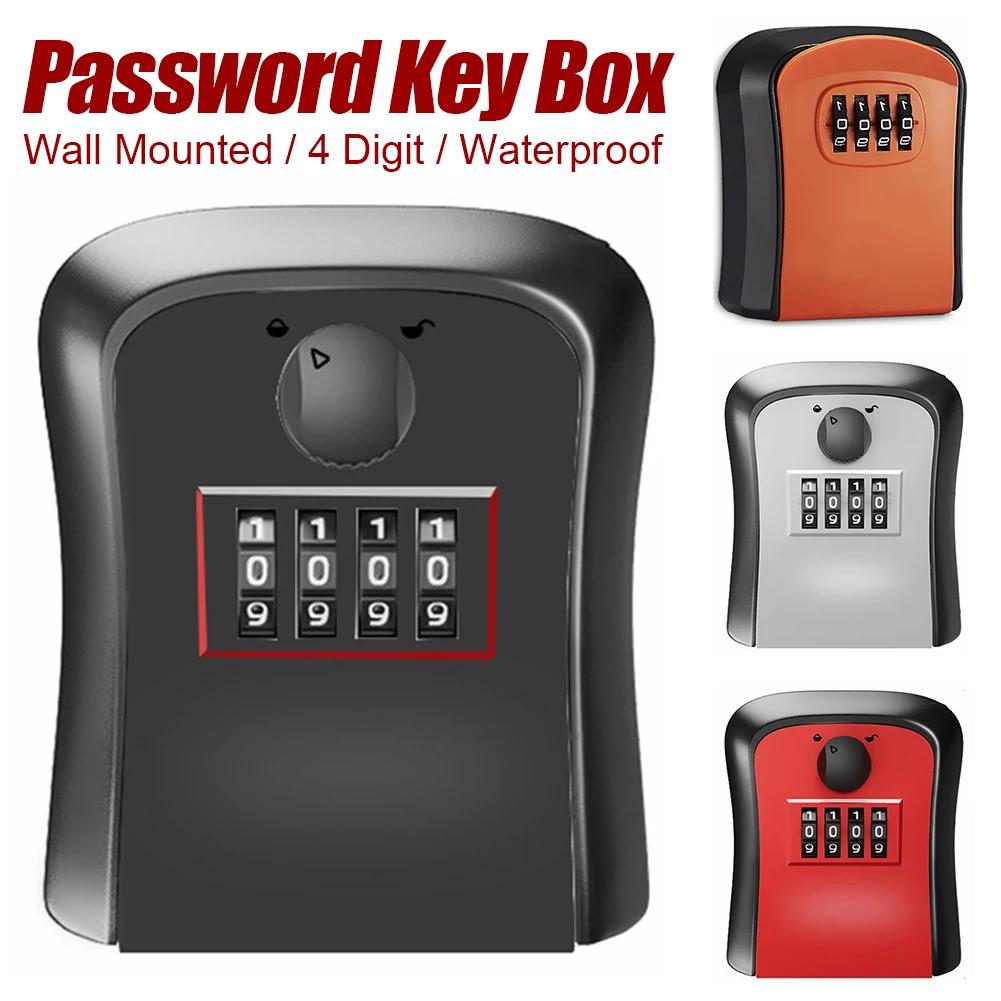 Wall Mount Key Lock Box 4 Digit Password Code Security Lock No Key for Home Office Key Safe Secret Storage Box Organizer