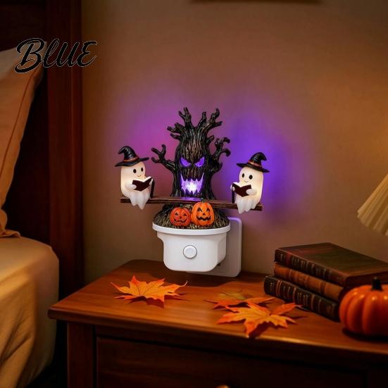 Halloween Night Light Light Plug-in Resin Seesaw Ghost And Dead Tree Child-friendly Lamp Waterproof Spooky Decor for Bedroom Party Ornament Scary