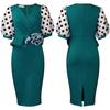 Plus Size Women Fashion V Neck Mesh Patchwork Midi Pencil Dress