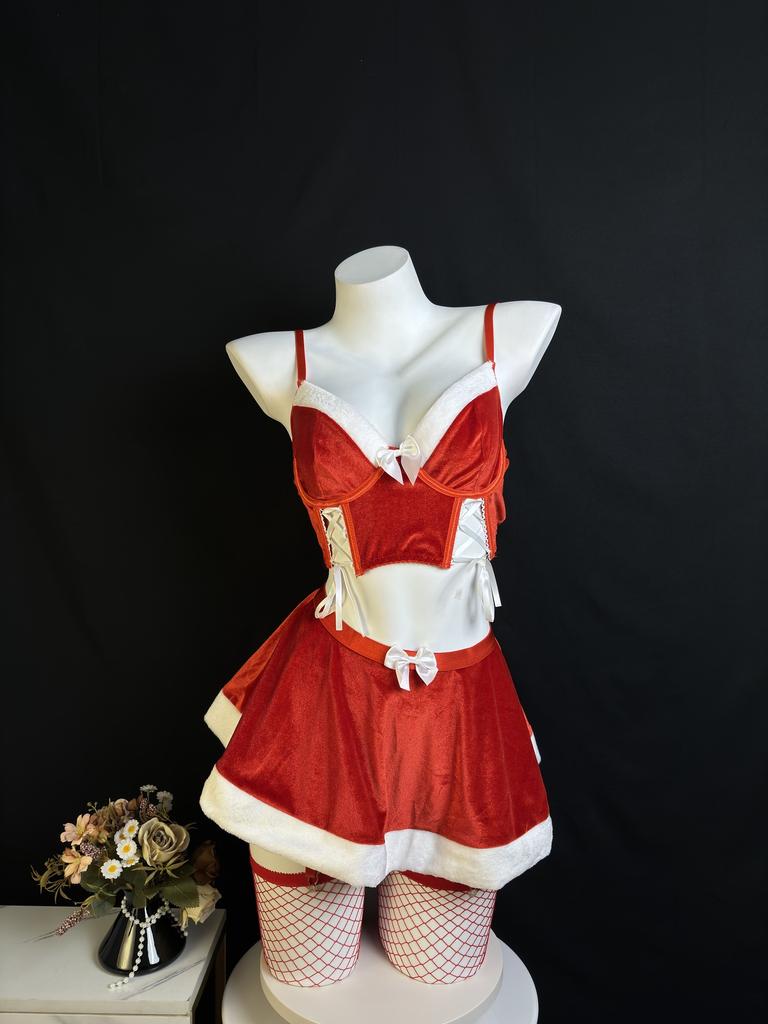 Christmas sexy costume abstinence bow split with net socks