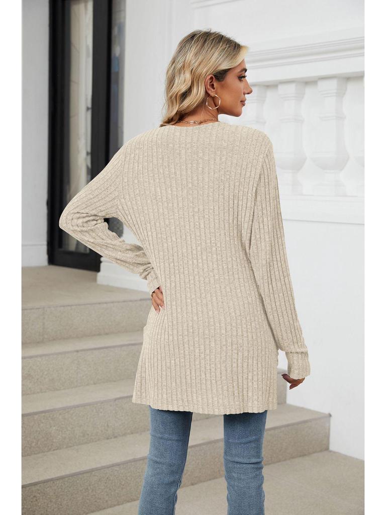 2024 Autumn/Winter Solid Color Long-Sleeve Pocket Cardigan Knitwear