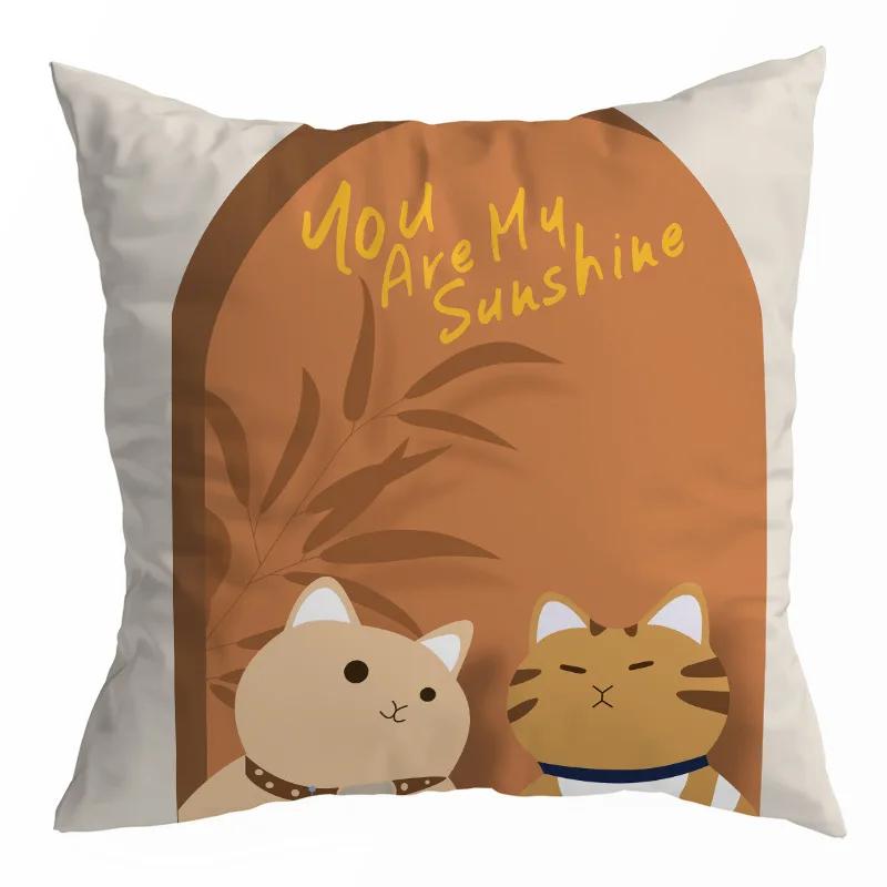 Orange Geometric Abstract Cat Print Pattern Cushion Cover for Home Living Room Sofa Decoration   Pillowcase
