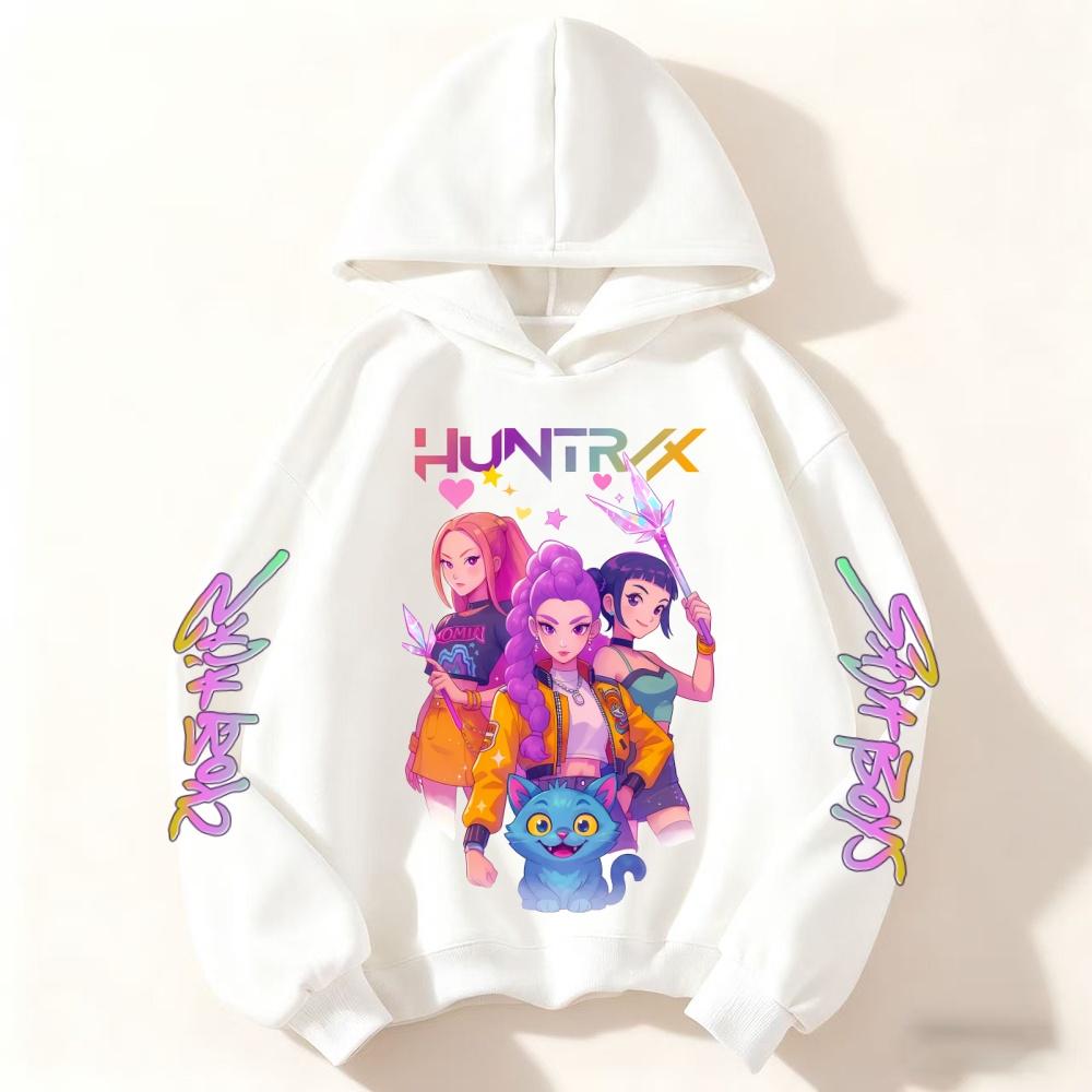 Cute Girls Hooded Sweatshirt Warm Rumi KPop Demon Hunter Cartoon Children's Wave Fashion Casual Tops Casual Black Pink Clothing