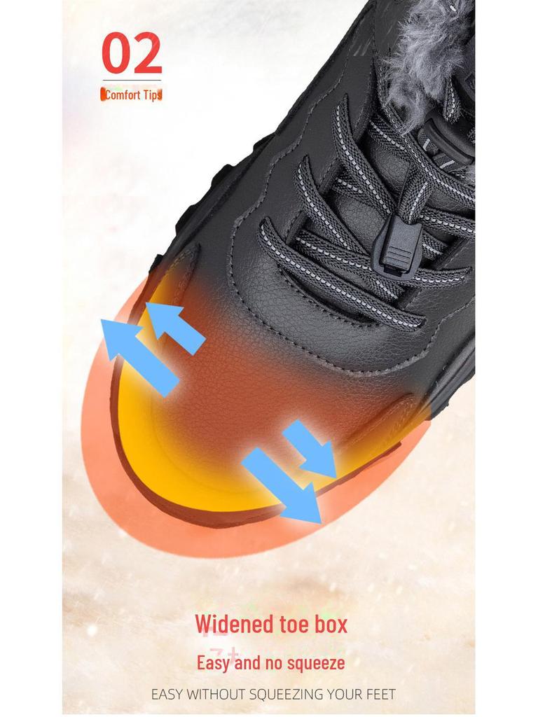 Men's Winter High-Top Leather Walking Shoes - Insulated and Warm for Outdoor Use