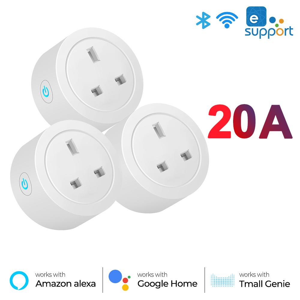 Ewelink 20a Wifi Uk Smart Socket Plug Adapter Wireless Remote Voice Timer Timing App For Google Home Alexa Tmall Genie