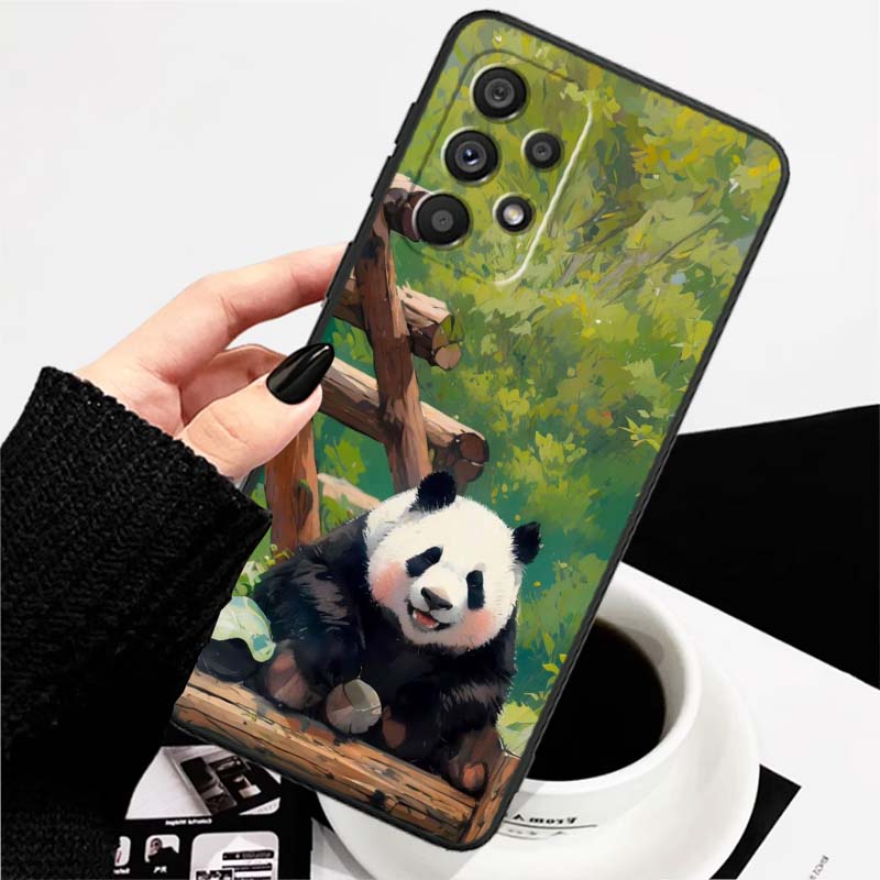 Cartoon Anime Panda Cute Phone Case For Samsung A73 A72 A71 A55 A54 A53 A52 A51 A13 A22 A16 A15 A12 A14 A26 A07 5G Black