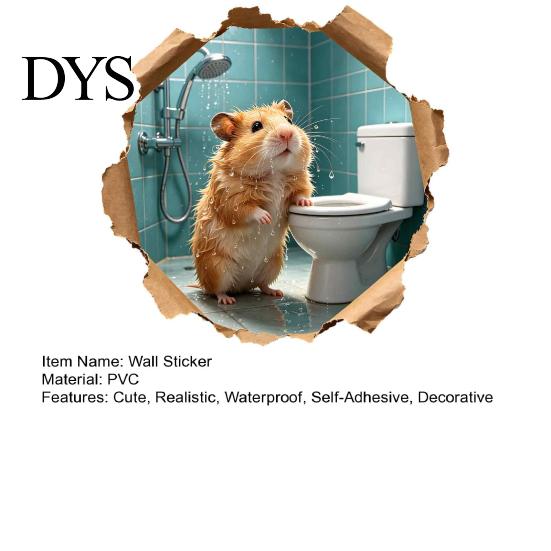 3D Realistic Animal Stickers Funny Hamster Hole Wall Decal Peel and Stick, Sticker with Waterproof PVC Art Effect, Cute for Bathroom Bedroom