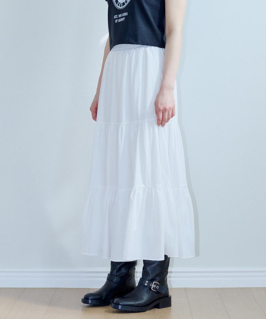 MARROT Shirred Frill Long Skirt_White