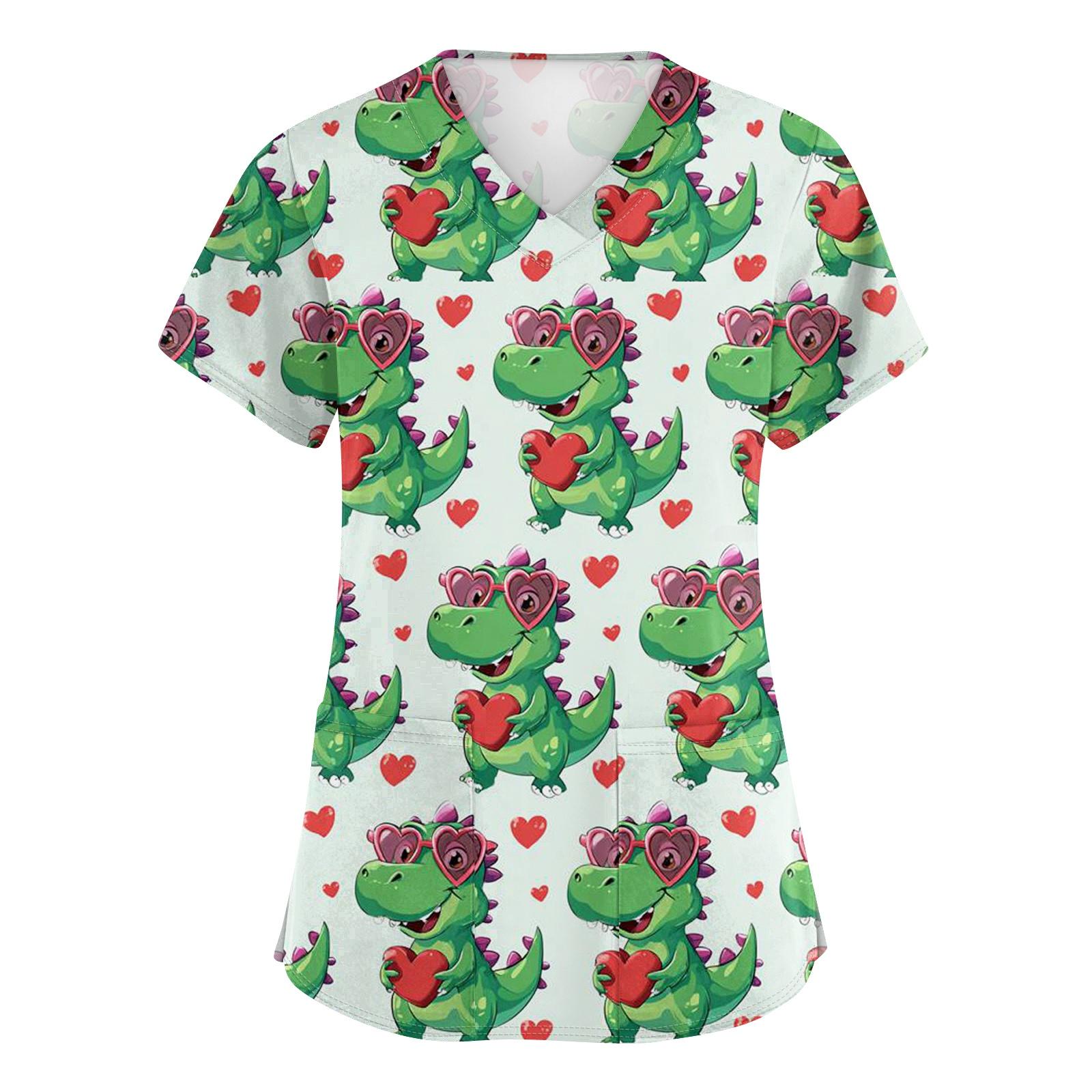 

Женский топ-костюм с V-образным вырезом, с принтом ко Дню святого Валентина, с короткими рукавами, карманом и боковыми разрезами XXXXXL