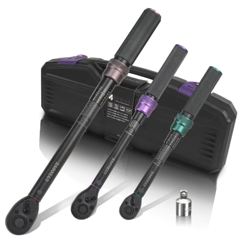 

UYECOVE Torque Wrench, Preset Type, 4-Piece Set, 3/8 (9.5 mm) Drive (5-60 N.m), 1/2 (12.7 mm) Drive (20-220 N.m), 1/4 (6.35 mm) Drive (1-25 N.m), S