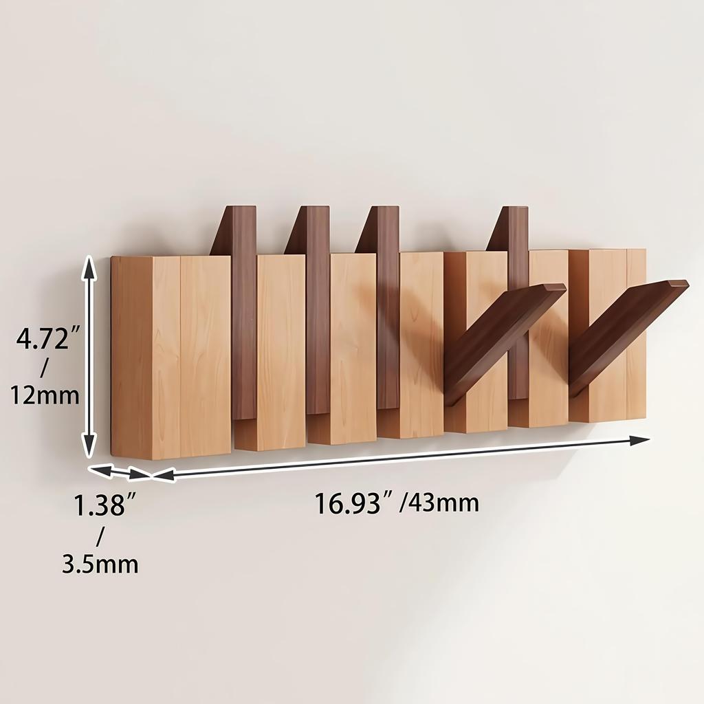 [Wall-Mounted Coat Rack] 1pc Natural Wood Wall-Mounted Coat Rack with Hooks -Piano-Shaped Accordion Design,Walnut Finish,Space-Saving Vertical Storage