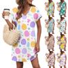 Women's Casual Fashionable Sexy V-Neck Covered Sleeves Belted Pocket Easter Print Dress