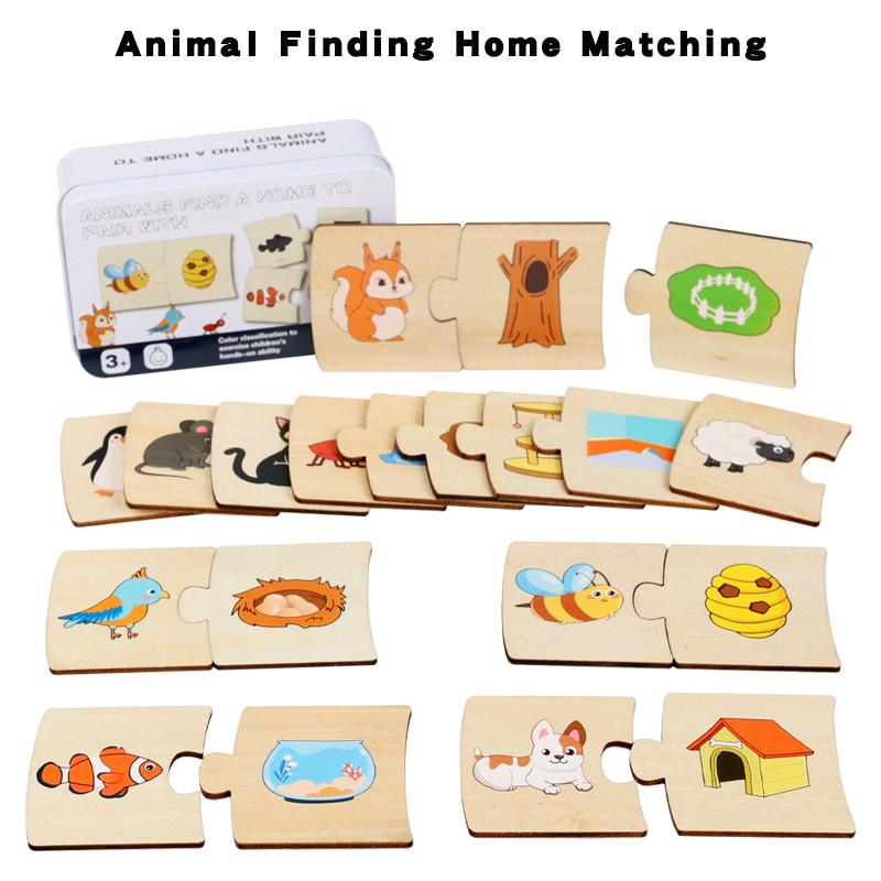 Children Iron Box Number Enlightenment Paired Wooden Animal Food Puzzle Board Logical Thinking Training Game Educational Toys