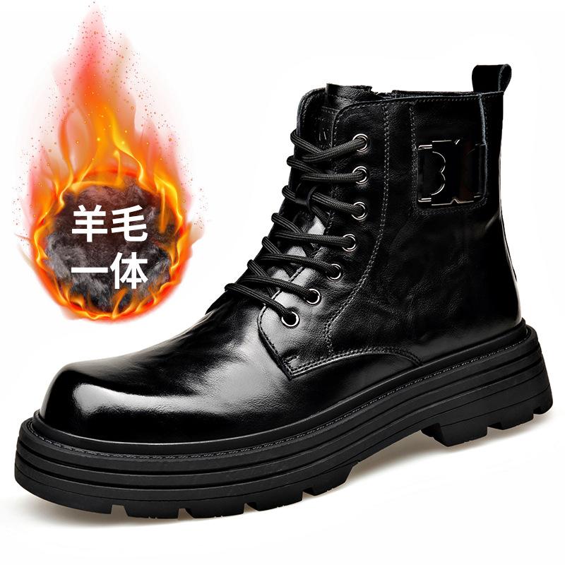 New Designer Genuine Leather Boots for Men Autumn Winter British Wool Motorcycle Boots Man Fashion Casual Platform Shoes Male