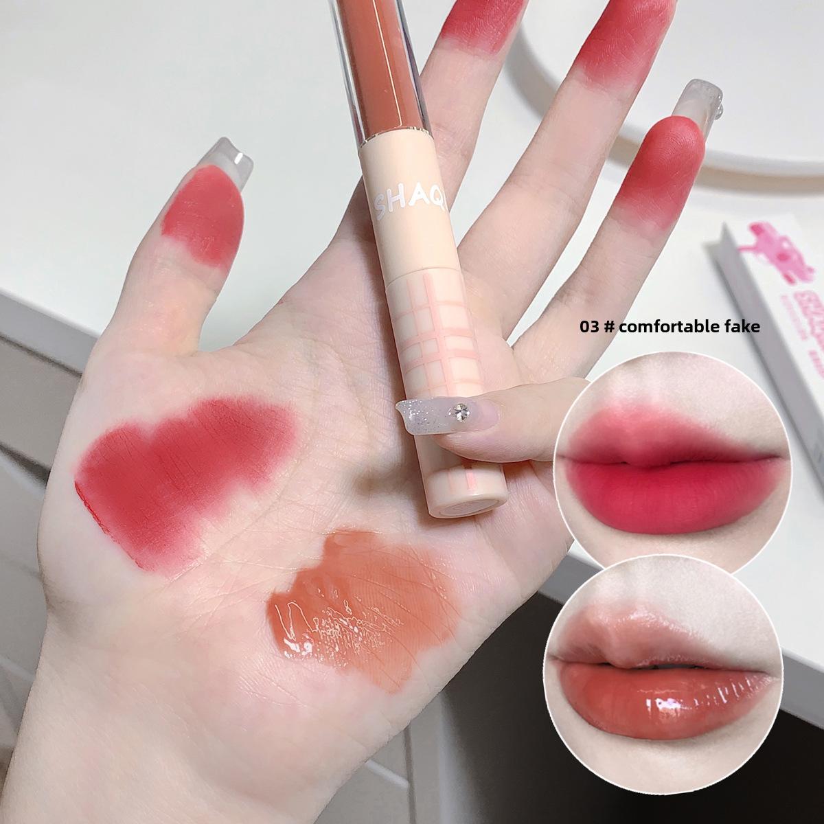 

Двусторонняя помада-блеск для губ, матовый бархат и легкий блеск для губ, стойкое увлажнение, двухцветный макияж для губ 03