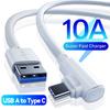 10A 90°Elbow Super Fast Charging USB To Type C Data Braid Cable for Xiaomi Samsung Huawei Laptop Type C Cable 25cm/1m/1.5m/2m/3m