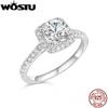 WOSTU 0.5CT Moissanite Solitaire Engagement Ring for Women 925 Silver Diamond Cut Wedding Promise Rings Multi Gems Band Anillos