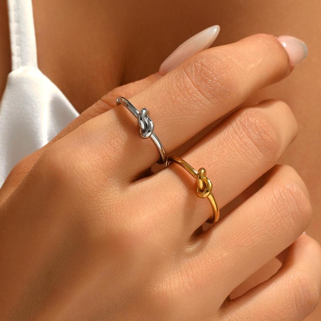 Minimalist Knotted Rope Stainless Steel Ring - 18K Gold Plated