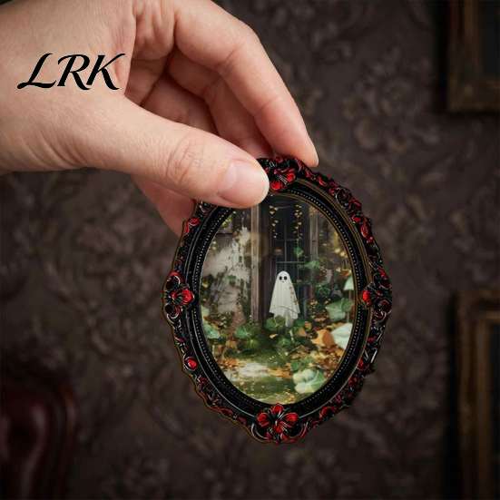 Retro Black Embossed Photo Frame Gothic Halloween Refrigerator Magnet, Distressed Oval Frige Magnets, Dark Waterproof Oil Painting Art Style Skeleton