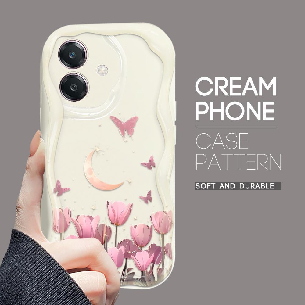 For OPPO A38 A18 A60 A58 A57s A96 Reno12 13 Realme C31 C30 Vivo V23e V30 Y27s Y28 Y36 Y76 Wave Edge Moon Butterfly Flowers Design Phone Case