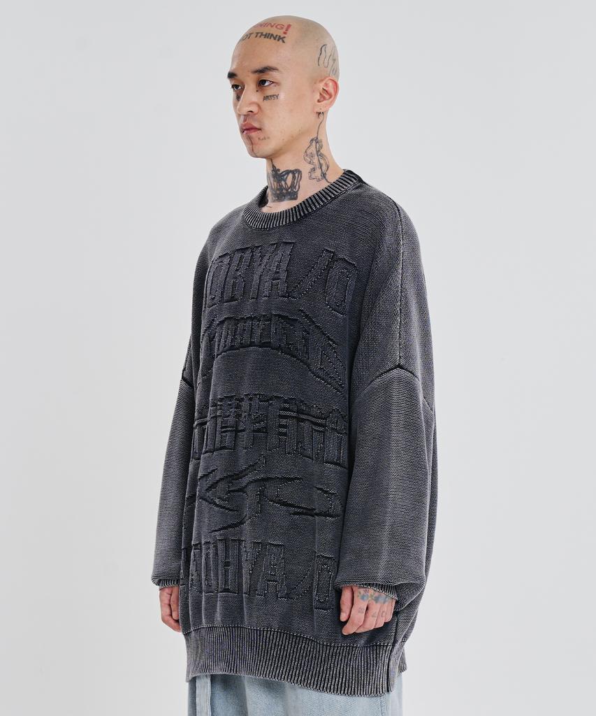 AJOBYAJO [Pba] Five Ajo Logos Washed Sweater [Black]