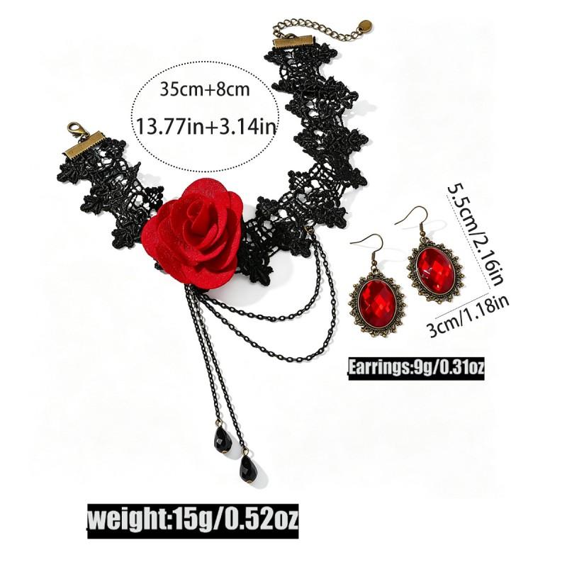 Vintage Lace Gothic Necklace Earring Set Women - Handmade Retro Floral Geometric Pendant Jewelry Accessories