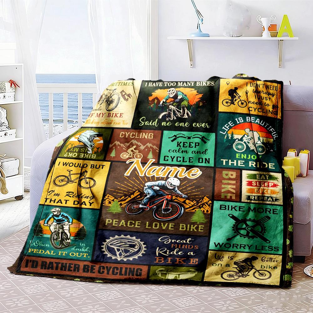 Cycling Adventure Customize Your Name Home Blankets Comfortable Soft Lightweight Multipurpose Blanket For Picnics Couches Offices Beds Living Rooms