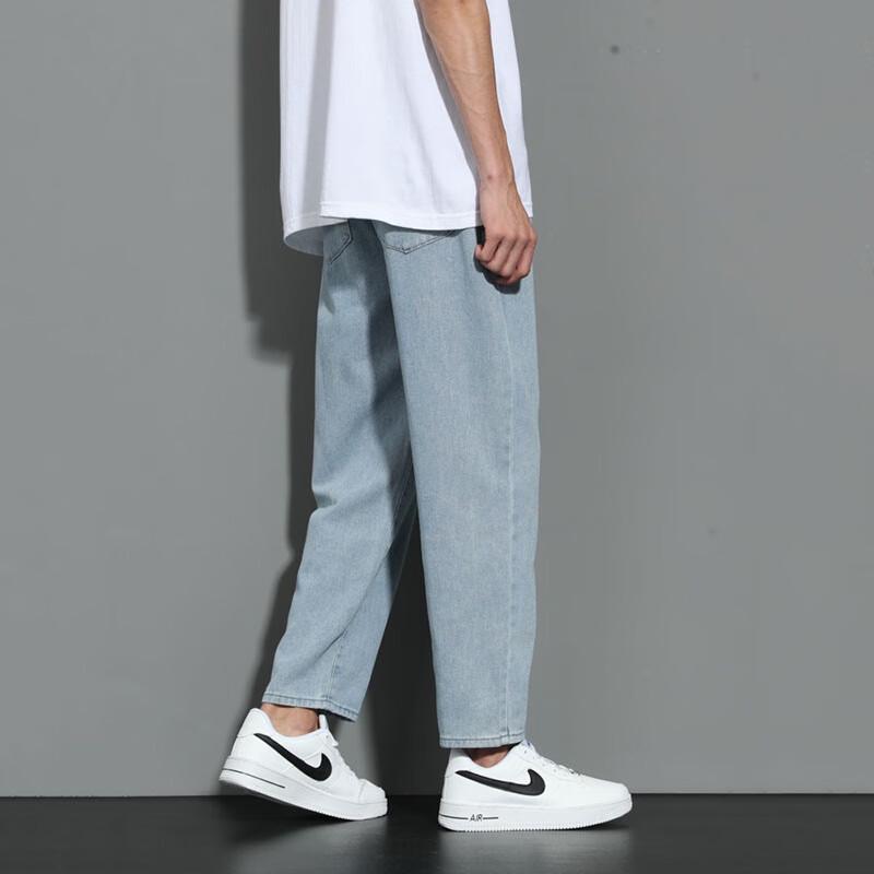 Dingfengbaoluo Men's High Street Loose Straight Cropped Jeans