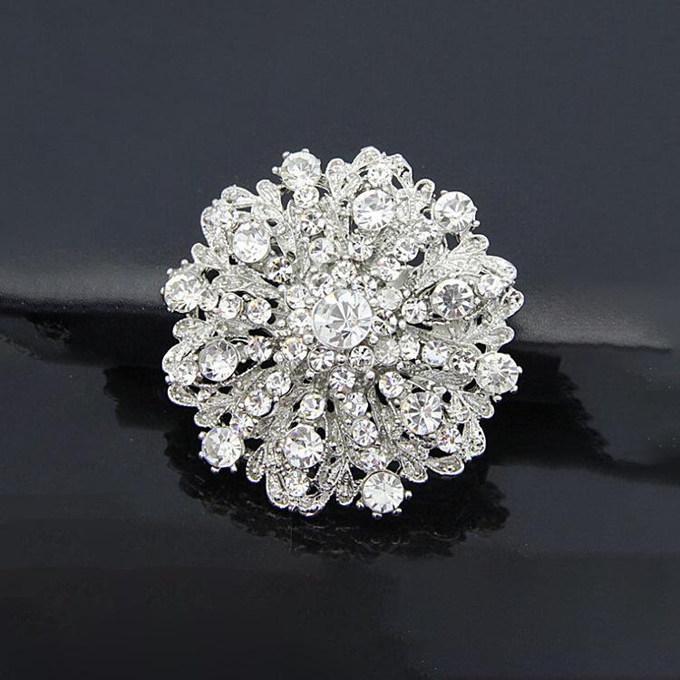 

Круглая брошь со стразами и бриллиантами, корсаж, металлические цветы, аксессуары для одежды серебряный