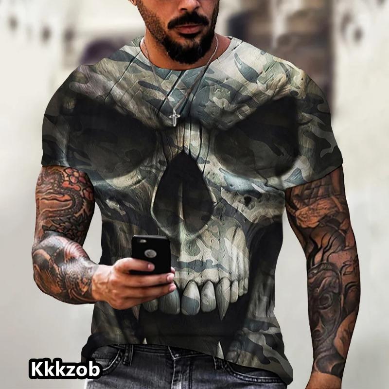 Skull Graphic Horror Print Tops Short Sleevemen's T-Shirt for Men Clothing Fashion Casual Oversized Tee Shirt Street Clothing