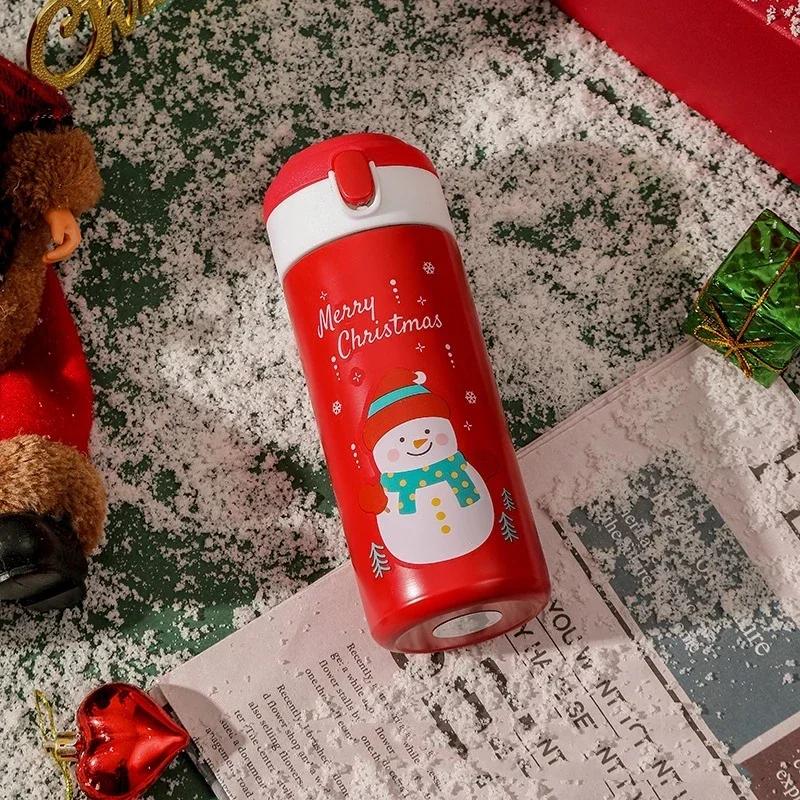350ml Christmas Stainless Steel Insulation Cup Santa Claus Elk Red Holiday Bouncing Cup Student Cartoon Water Bottle Xmas Gift