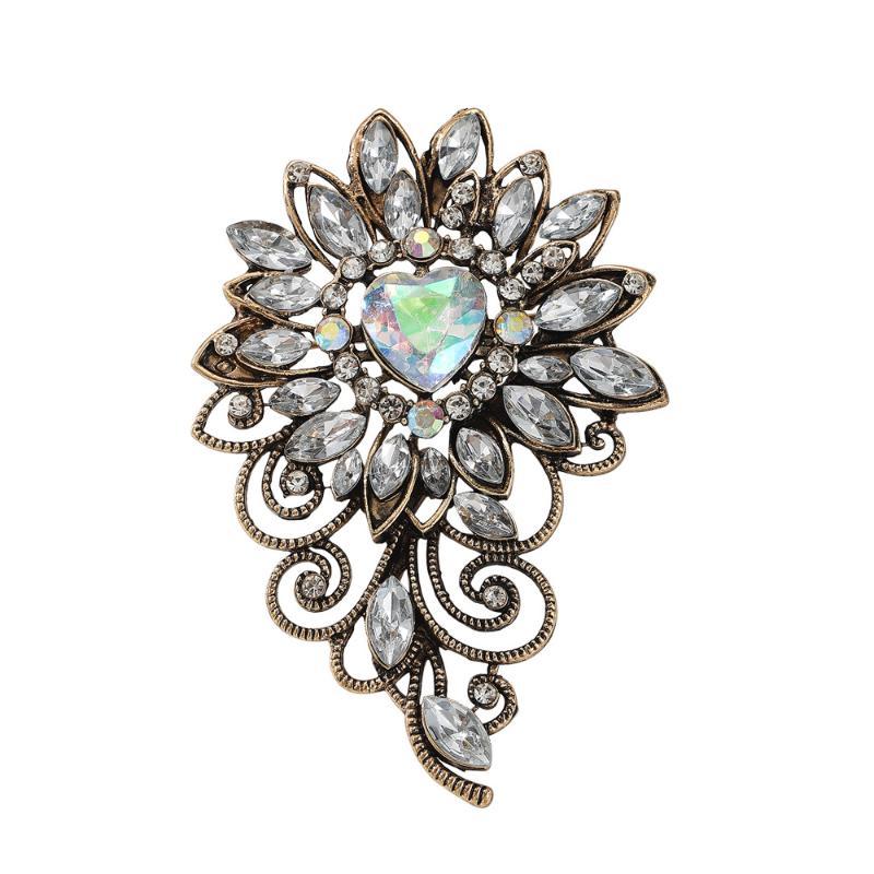 Vintage Flower Brooches For Women Heart Crystal Royal Style Luxury Plants Party Office Brooch Pin Gifts