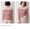 Women's Soft Cashmere One-Shoulder Sweater - Seamless, Loose Fit, Striped Pullover with Rolled Hem.