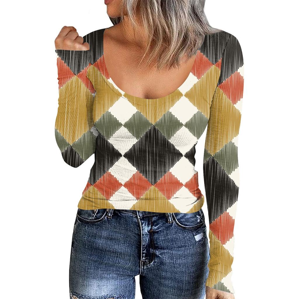 Women's Autumn And Winter Slim Bottom T-shirt Fashion Casual Solid Color U Neck Pullover Long Sleeve Top