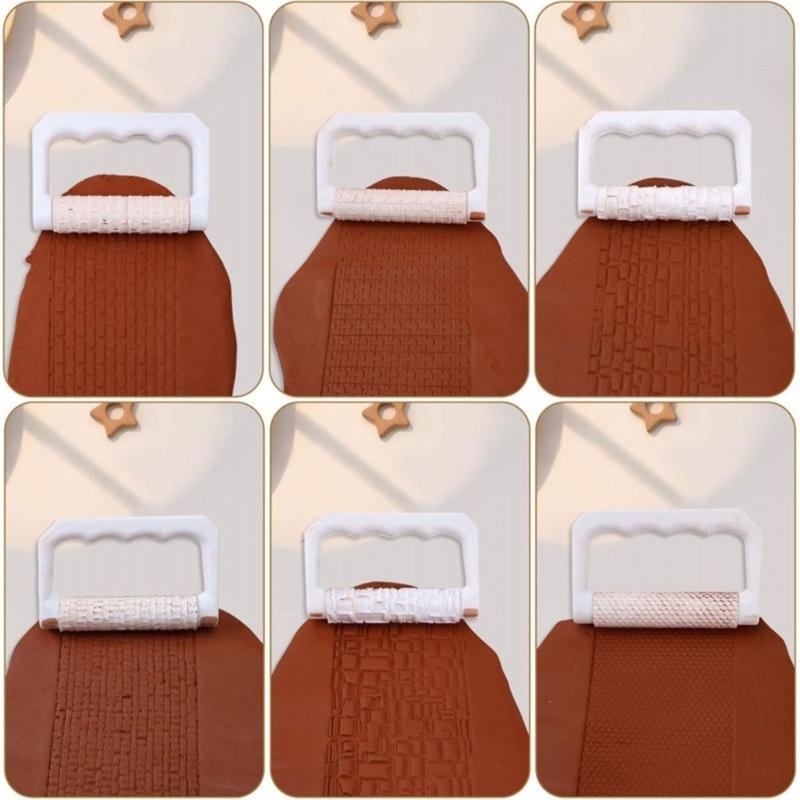 Plastic Clay Texture Tool Set 12 Piece with Hand Frame and Mixed Sleeve Designs for Pottery Cups Tiles and Home Practice Work for DIY
