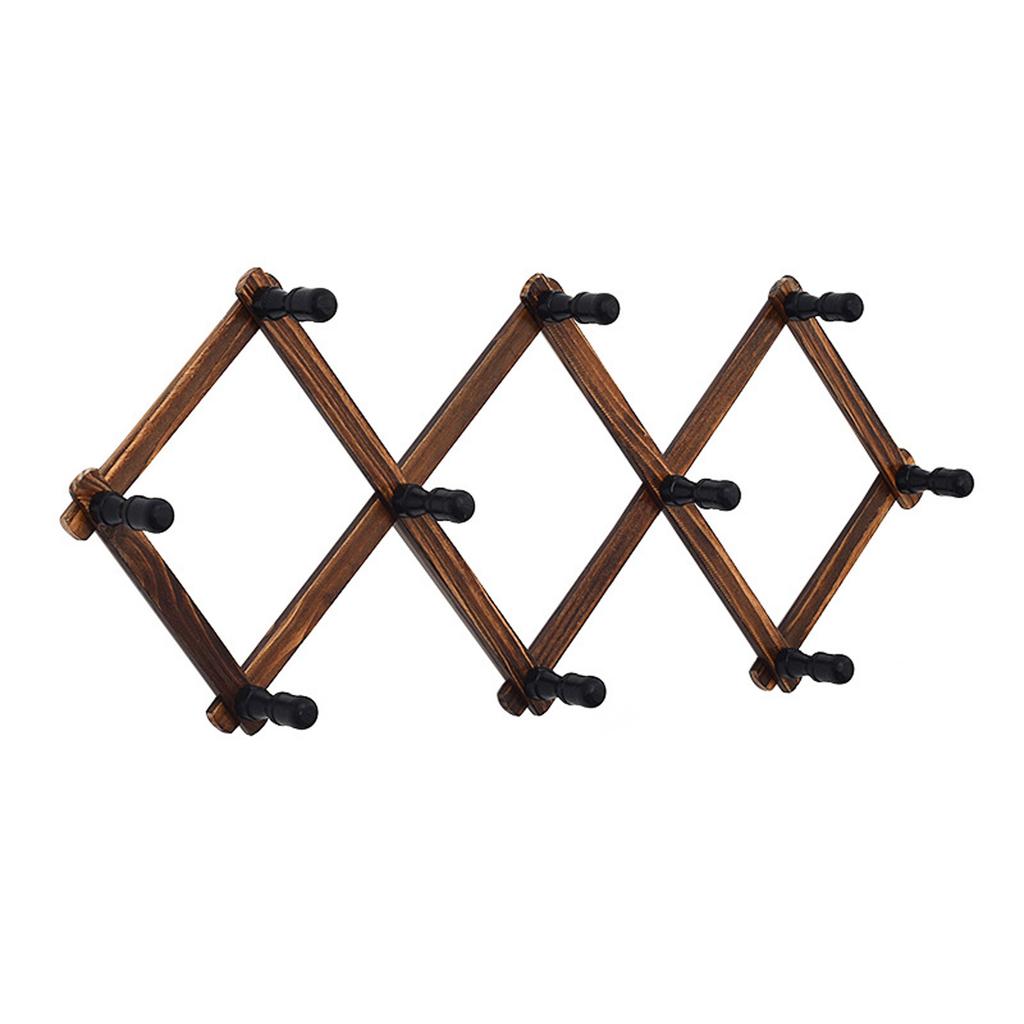 Expandable Wooden Coat Rack Wall Mount Hanger with Pegs for Hats and Mugs Space Saving Baseball Caps Organizer