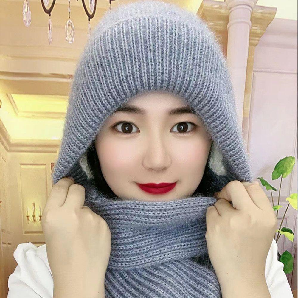 Women Windproof Thick Knitted Hat Hat Scarf Set Neck Warmer Beanies Cap