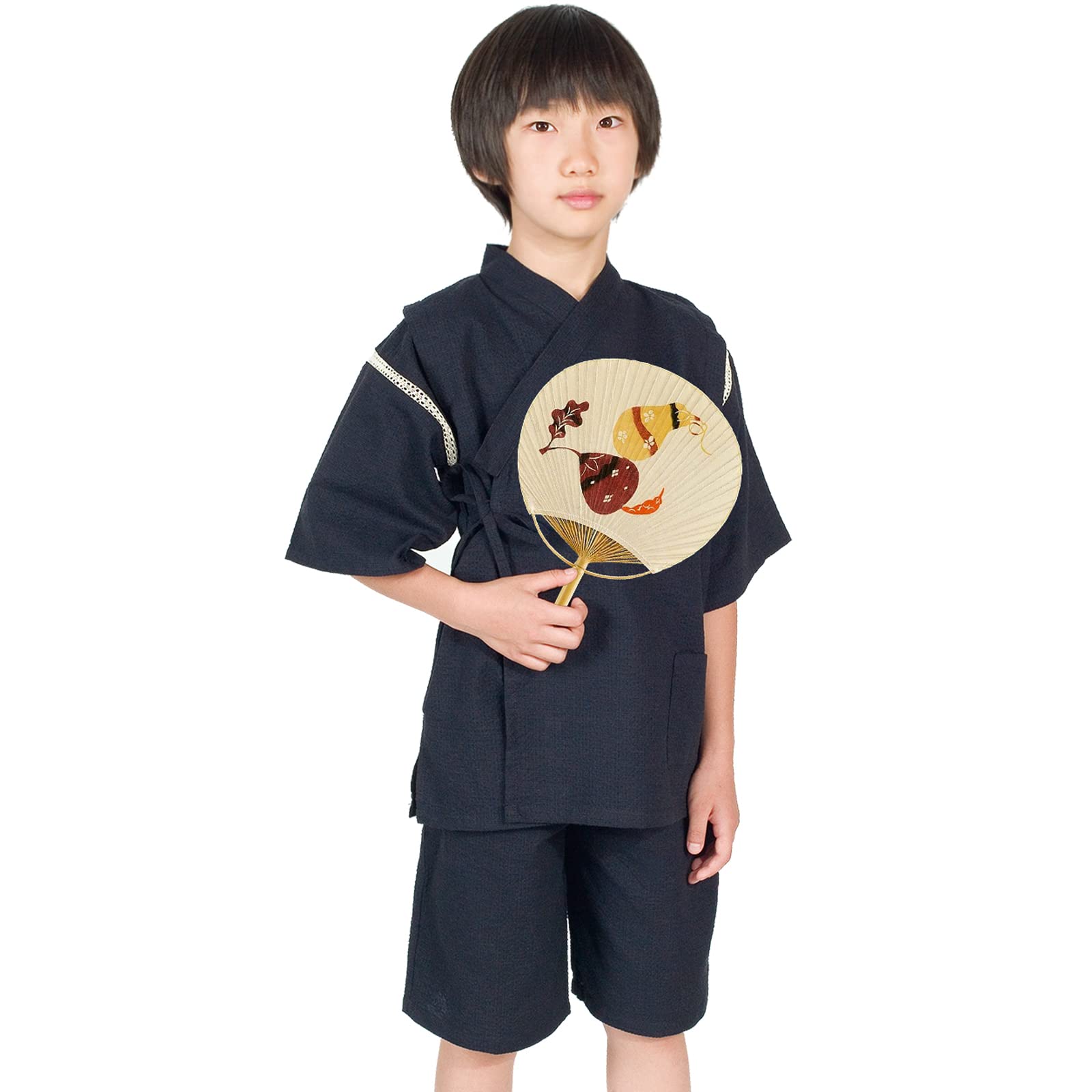

Jinbei Cotton Room Summer Festival Fireworks Cool Japanese Clothes Top and Bottom Set Room Wear Boys [Poweforest] Children s Boys 100% (Plain Navy,