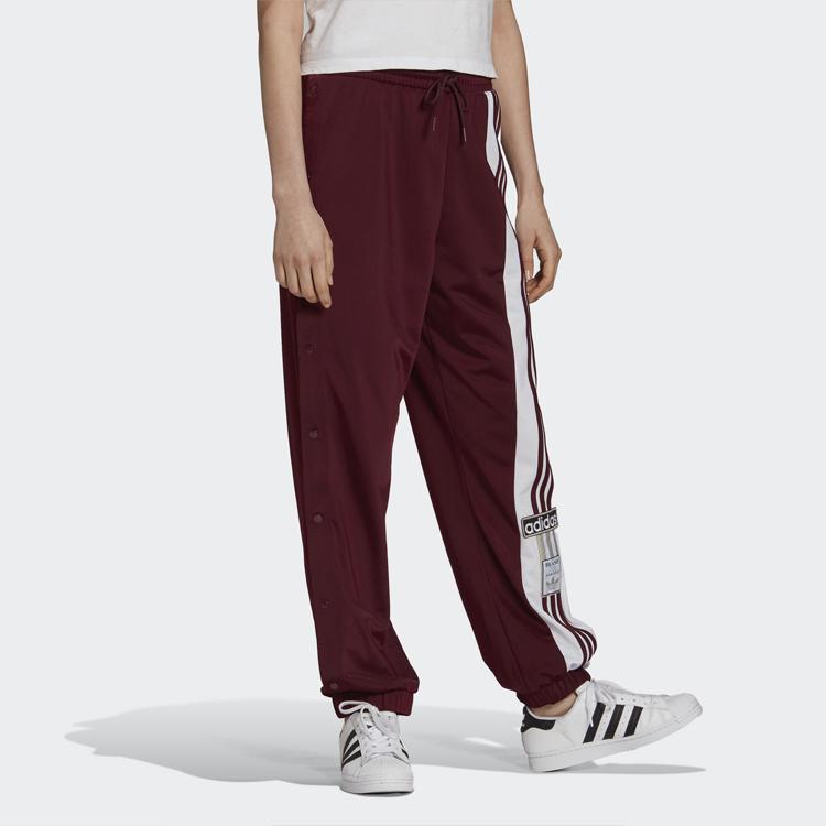 Adidas Originals Vintage Side Button Logo Striped Knit Sports Pants Women Bottoms Dark-Purple H61861