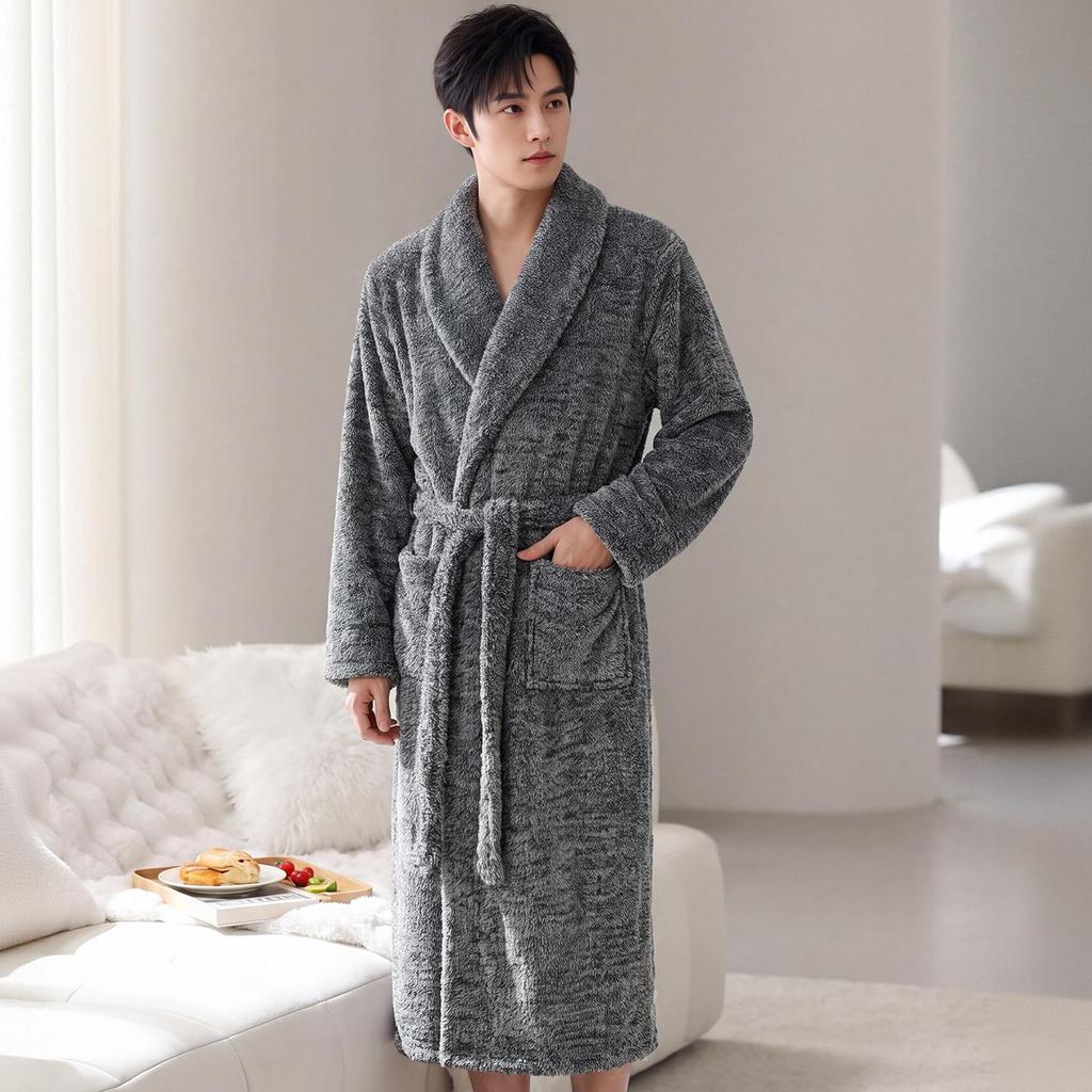 Dicker Flanell-Bademantel für Paare im Winter - Warmer Korallenfleece Langer Bademantel für Damen und Herren
