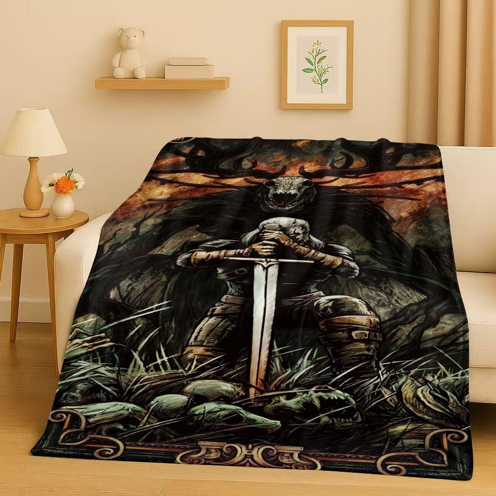 HD The W-Witcher Game Geralt Gamer Cartoon Flannel Blanket,Ultra Soft Plush Throw for Home Bedroom Bed Sofa Cover Kid Gift