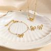 Stainless Steel Bowknot Jewelry Set Tarnish Free, Women's 3pcs Necklace Bracelet Stud Earrings, Beaded Chain Minimalist Jewelry