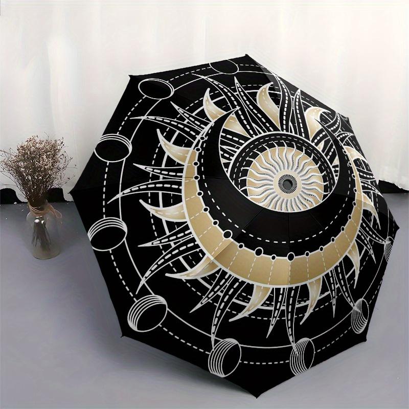Golden Celestial Wheel Mandala Umbrella, Portable 3-Fold Umbrella for Men & Women,Christmas Gift ES256