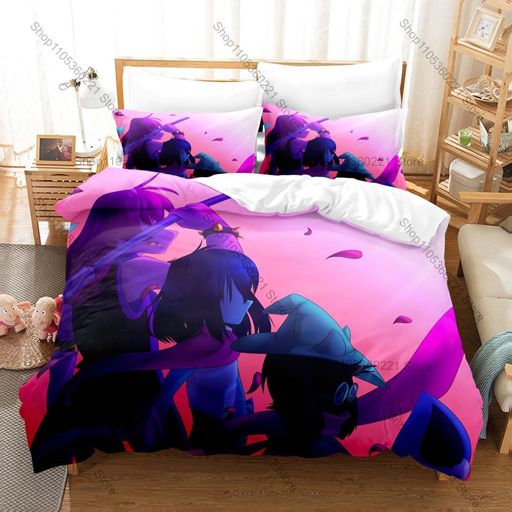 Deltarune Chapter 2 Fantastyczna Pikselowa Gra Przygodowa Pościel Zestaw Poszewka na Kołdrę + 2 Poszewki na Poduszki Wystrój Pokoju Nastolatka Gracza