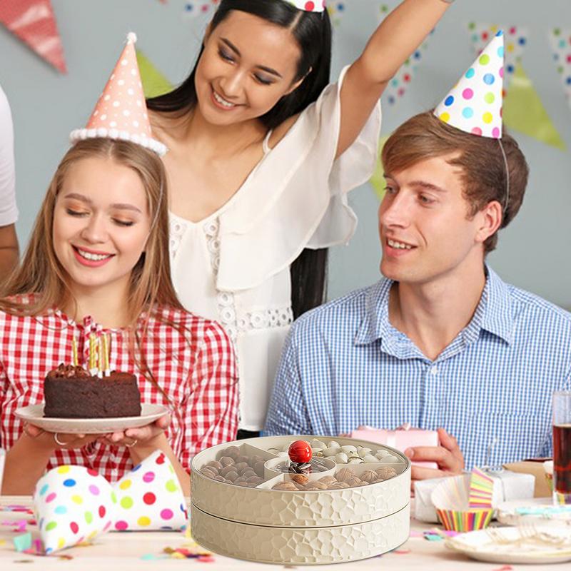 Compartment Snack Tray Round Divided Plate With Lid Food Storage Organizer For Breads Nuts Dried Fruits Candies And Cookies