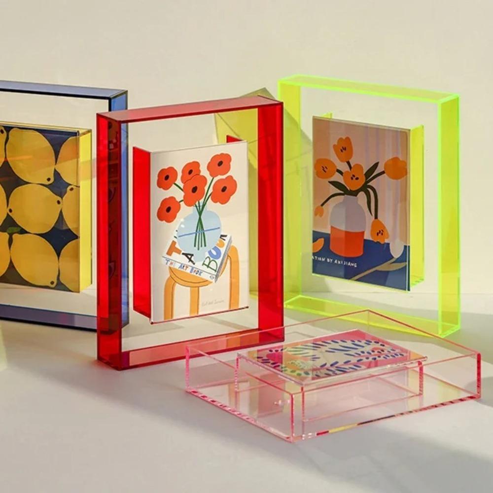 5 Inch Acrylic Photo Frame Colorful Floating Photocard Holder Square Wall Mounted Poster Picture Display Stand blu