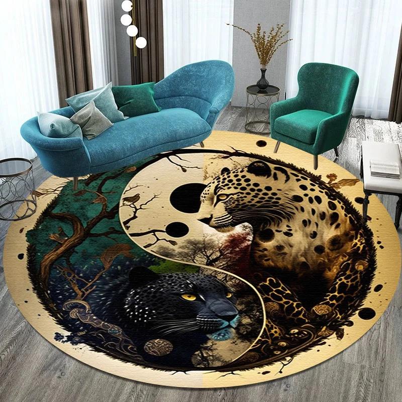 Large Anti-Slip Rug with Unique Yin Yang Round Design Washable Rug for Living Room Bedroom Decor Oriental Carpets Collection