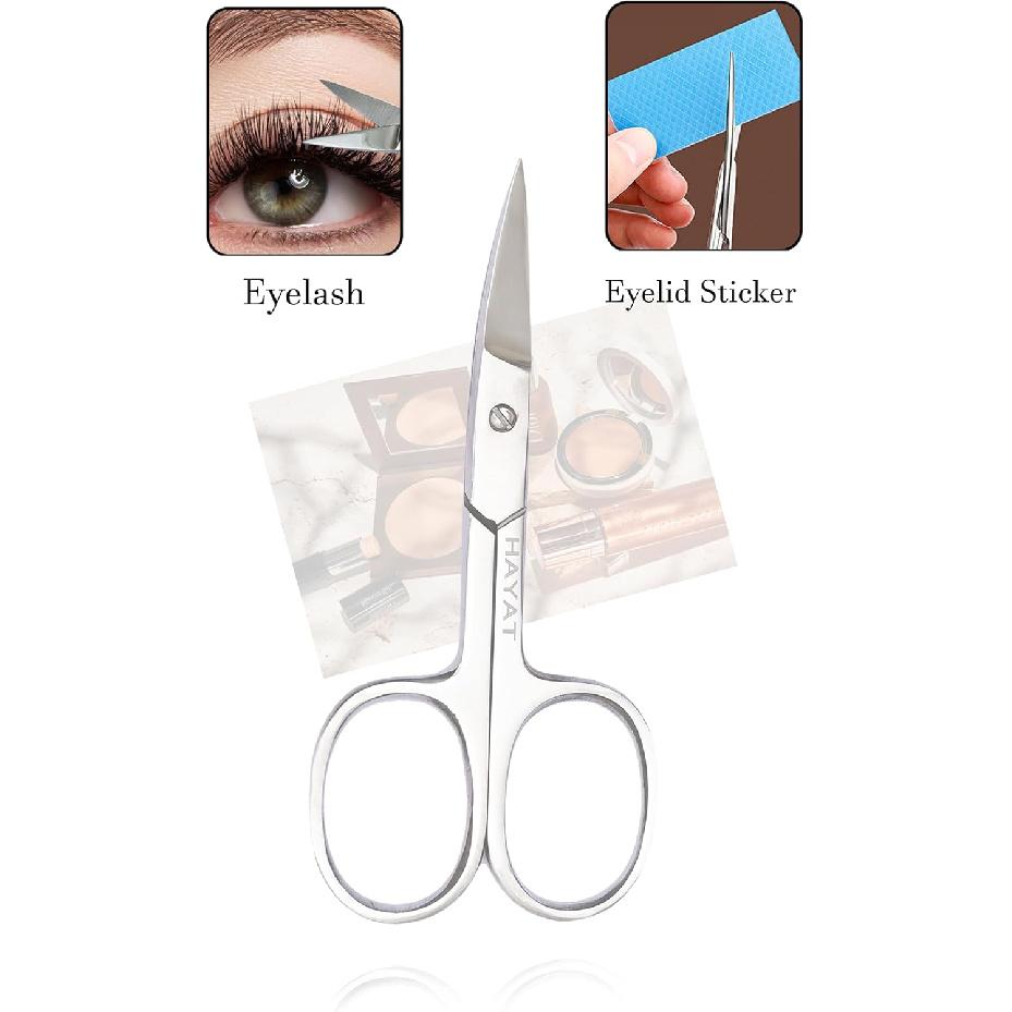 "HAYAT- Eyebrow & Nose Hair Scissors – Precision Curved Stainless Steel Blades, Ergonomic Non-Slip Handles, Safe & Easy Grooming for Men & Women,