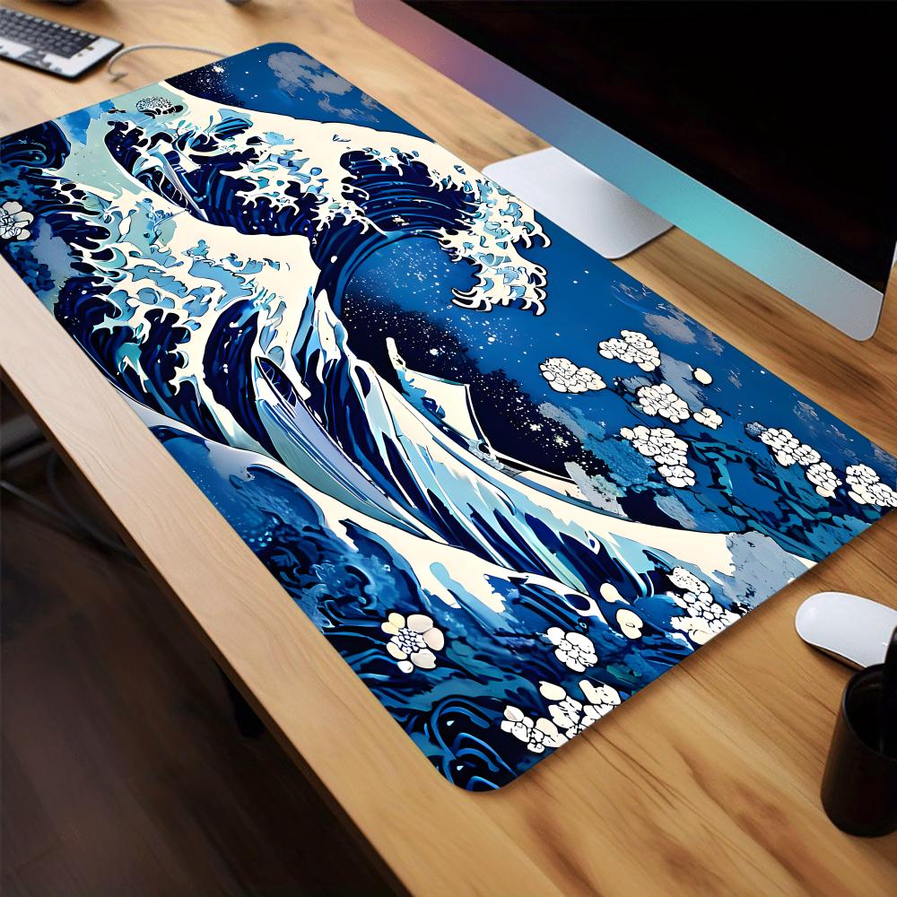 Waves Mouse Pad Large Computer Office Game Table Mat Rubber AntiSlip Stitched Edge Keyboard Mats 90x40 Xxl Desk Pads