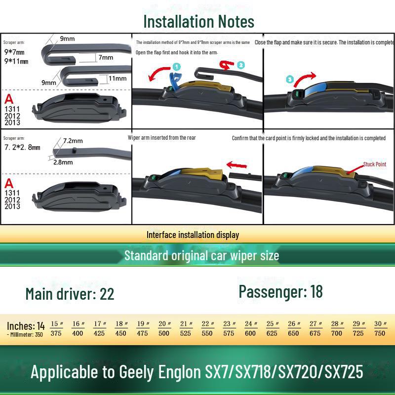 Compatible Silent Boneless Wiper Rubber Strip for Geely Englon SX7/SX718/SX720/SX725/TX4